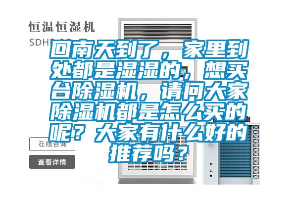 回南天到了，家里到處都是濕濕的，想買臺除濕機，請問大家除濕機都是怎么買的呢？大家有什么好的推薦嗎？